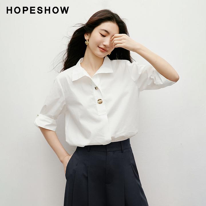 红袖2025秋季新款女装 异形金属扣捏褶半开襟套头上衣90125242001