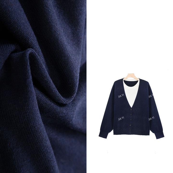 【V领假两件】珈艺大码冬新款圆领假两件时尚百搭长袖羊毛衫LS939