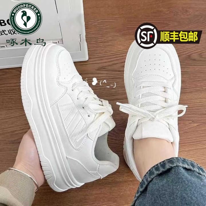 啄木鸟厚底小白鞋女2025春季新款小个子增高学生配裙子女款板鞋