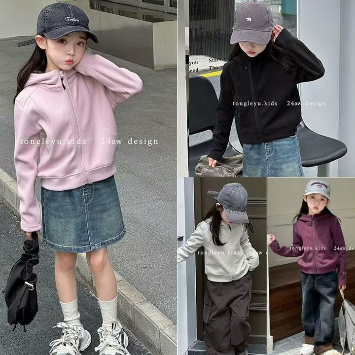 女童春秋季外套童装新款女孩冬季校服内搭儿童打底衫修身连帽潮牌