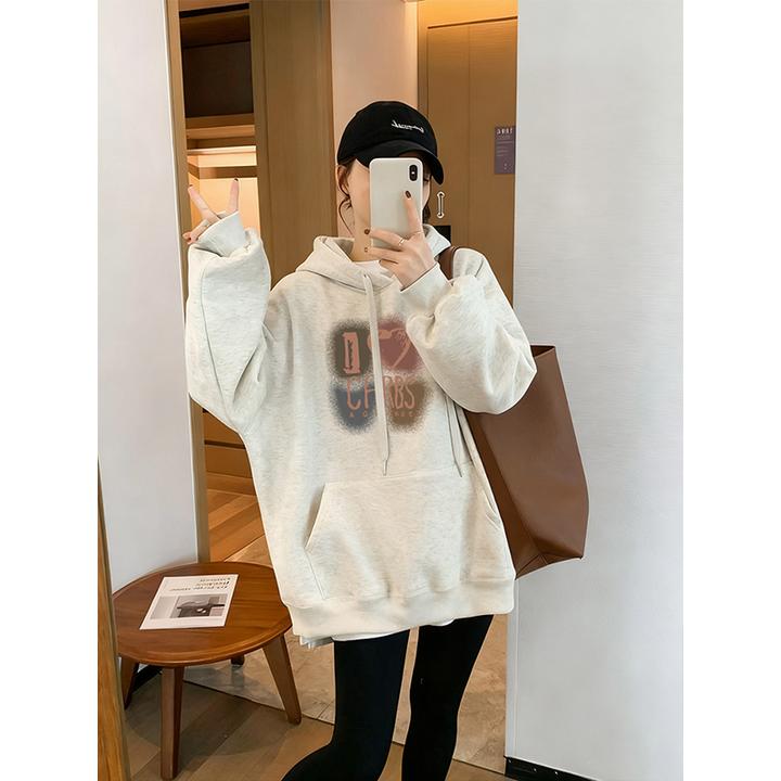2025年秋冬季新款连帽卫衣女中长款韩版宽松休闲加绒加厚上衣外套