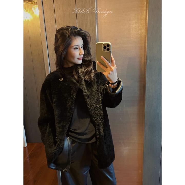 RRB Design 南非进口小美利奴两面穿皮毛一体宽松显瘦皮草外套