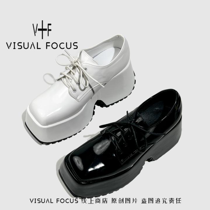 Visual focus 漆皮厚底松鞋子女2025春秋季矮子乐时装走秀款单鞋