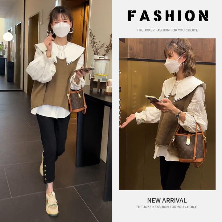 早春一整套女装2025新款韩版设计感泡泡袖衬衣高腰显瘦长裤两件套