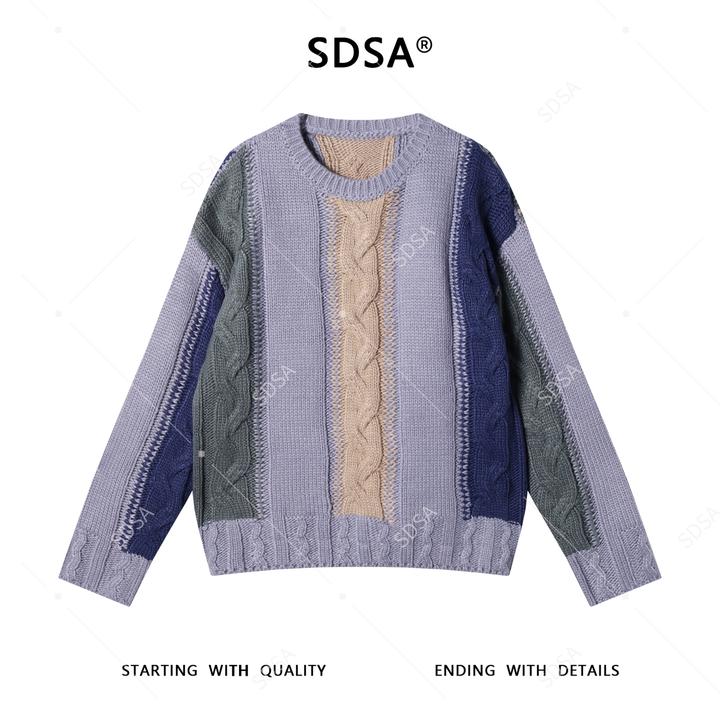 SDSA男士秋冬新款痞帅男装时尚撞色纽花圆领针织衫百搭套头毛衣