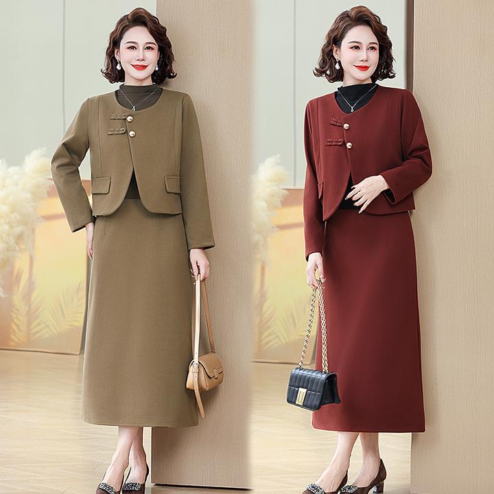 妈妈秋装连衣裙两件套高贵新款中老年女春秋外套小香风洋气长裙子