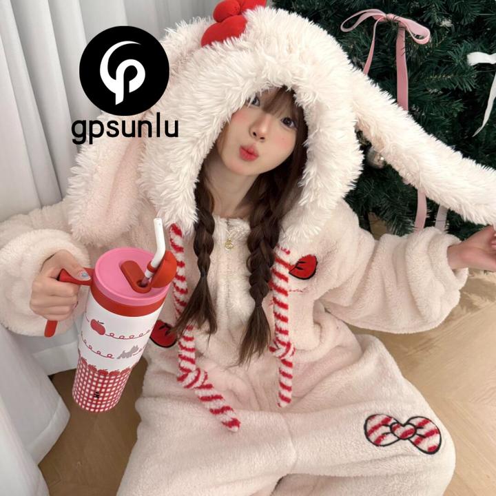 GPsunlu保暖连体睡衣女秋冬季珊瑚绒加厚加绒新款法兰绒家居服