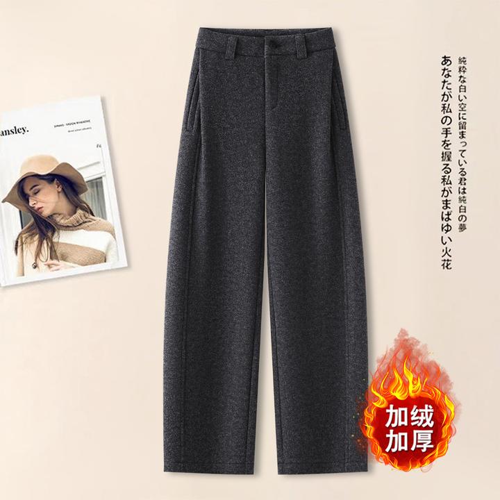 加绒加厚羊毛呢弯刀裤女秋冬2025新款时尚高腰宽松保暖休闲阔腿裤