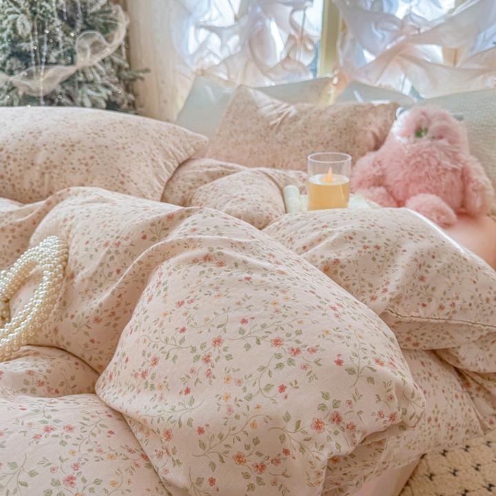 纯棉碎花四件套床单被套床上用品学生宿舍单人全棉三件套田园风女