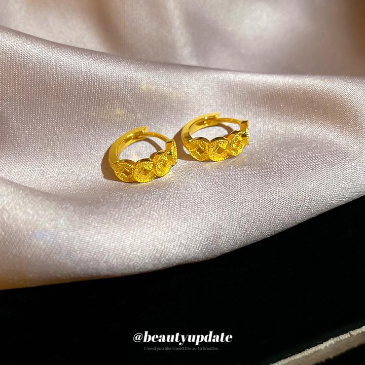 铜合金耳饰 18k真金电镀铜钱圆形耳扣复古精致耳环女气质百搭耳饰