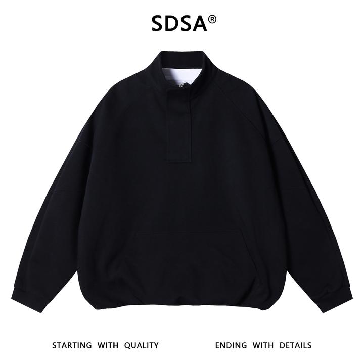 SDSA男士秋冬新款痞帅男装潮牌纯色半拉链立领卫衣下摆松紧时尚潮