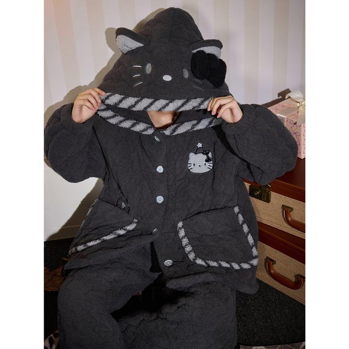 珊瑚绒冬睡衣女款爆款2025新款三层夹棉半边绒加厚加绒家居服套装