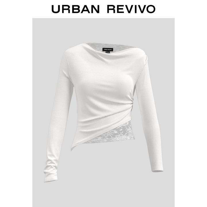 UR2026春季新款女度假潮流不规则蕾丝一字肩长袖T恤UWJ450157