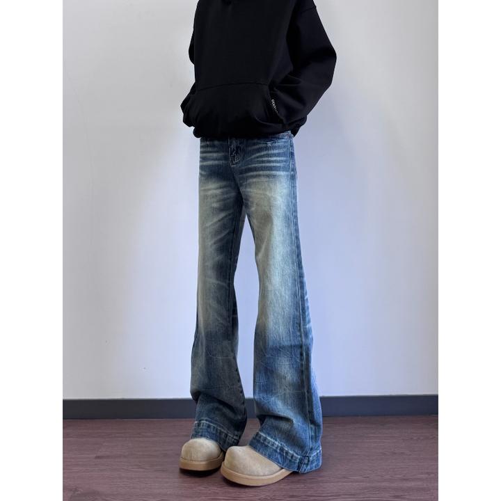 美式复古水洗蓝色牛仔裤男高街ins潮裤子宽松直筒微喇休闲长裤女