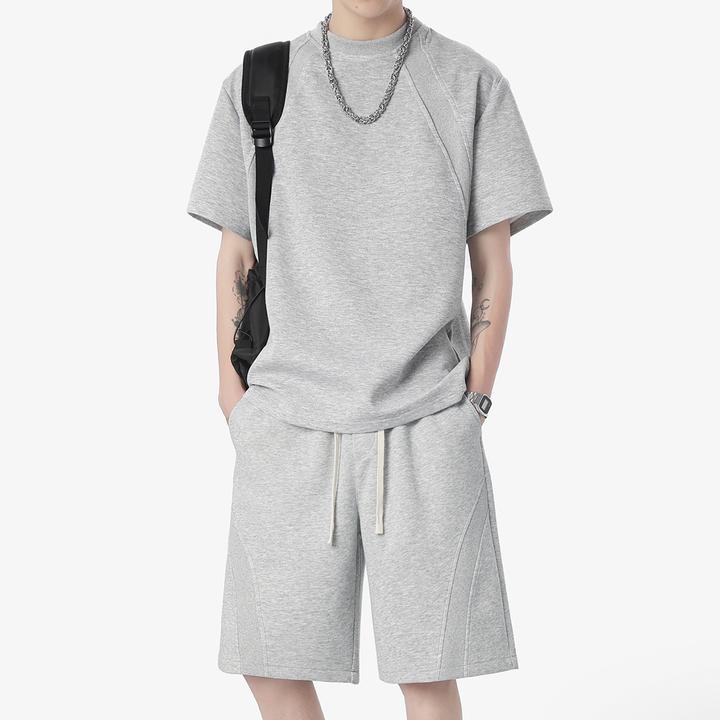 新款夏季男T恤五分袖深度空气层棉短袖宽松半袖