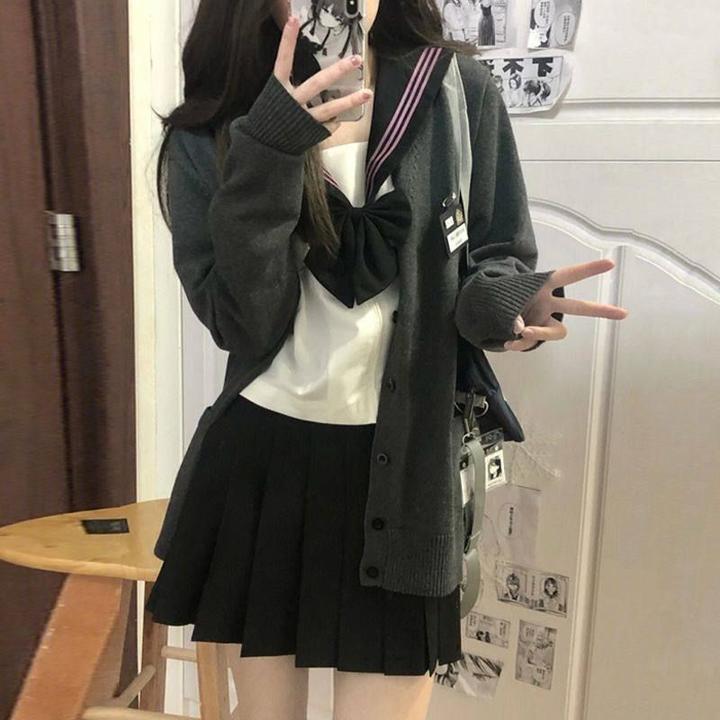 外套秋冬毛衣jk宽松开衫针织俩日系叠长袖穿校件套女开衫制服供