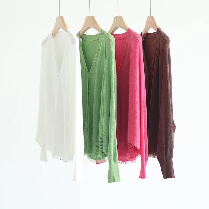 V领针织开衫上衣女夏宽松大码蝙蝠袖防晒空调衫外搭披肩配吊带裙