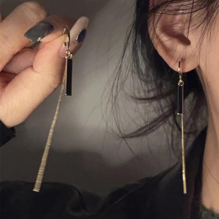 铜合金耳饰 复古独特黑金色流苏耳环时尚简约小众设计感气质耳饰