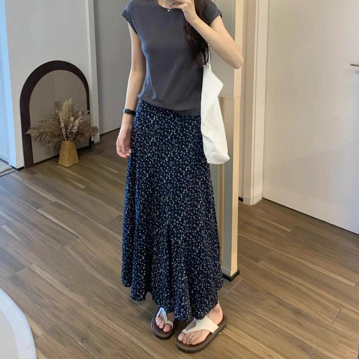 法式复古碎花包臀鱼尾长裙子夏季新款大码胖mm遮肚显瘦百搭半身裙