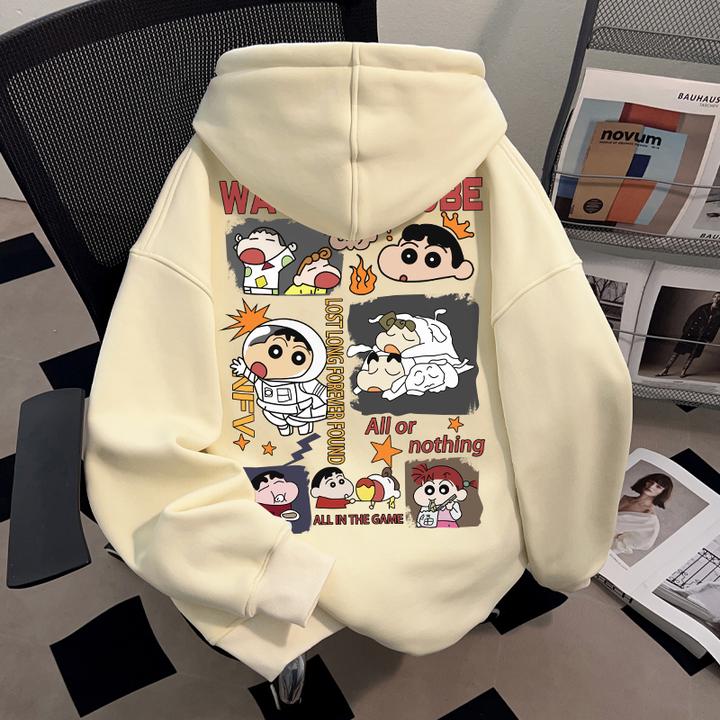 WASSUP HSUBE蜡笔小新卡通印花秋冬百搭上衣男女休闲情侣宽松美式