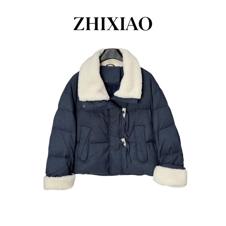 【ZHIXIAO】秋冬新款：牛角扣毛领羽绒服5023-1