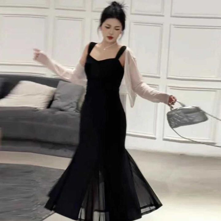 【大码】【两件套】夏新款胖mm显瘦开叉吊带法式时尚连衣裙B8110