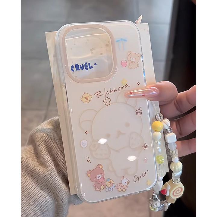 线条草莓轻松熊适用苹果16手机壳iPhone13链条15华为vivo小米oppo
