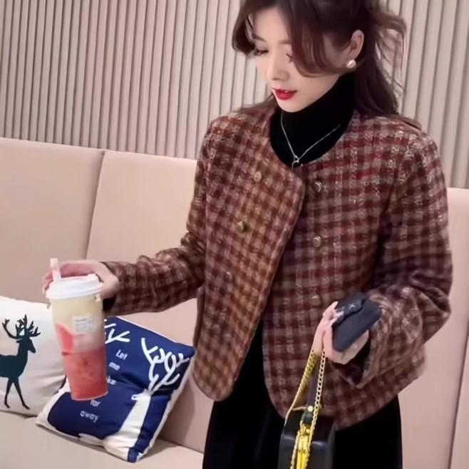 小香风格子短款外套女春秋季新款小个子洋气休闲百搭夹克上衣