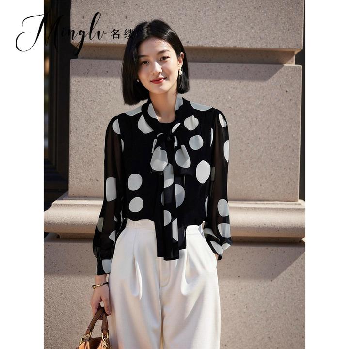 名缕轻奢女装通勤大方波点系带时尚衬衫优雅气质薄款小衫女夏季女