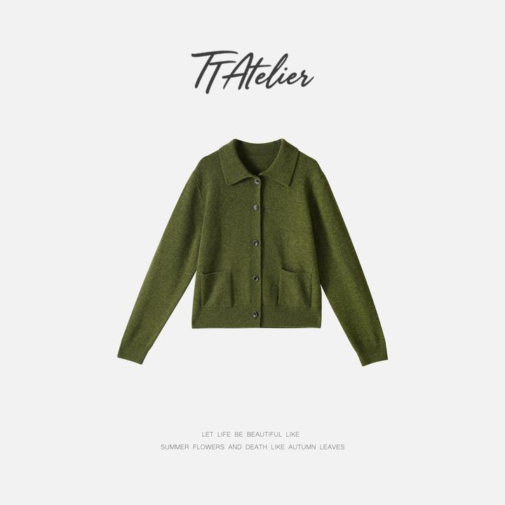 TT设计师【苔痕】日系高级感翻领纯羊毛针织开衫TT190815