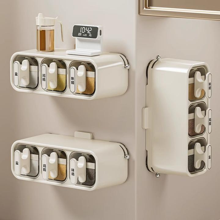 优勤吸盘调料盒壁挂式调料罐厨房家用套装防潮盐罐调味调料收纳盒