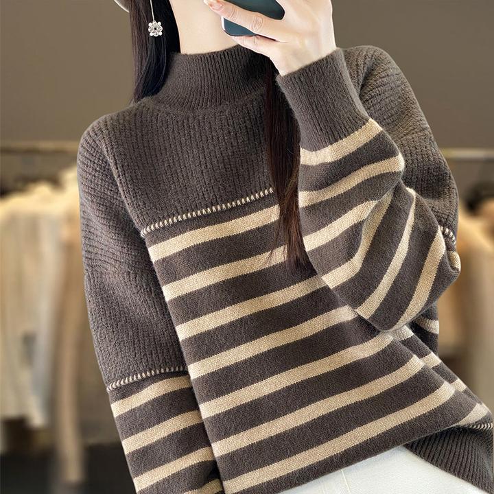 微胖mm秋冬大码半高领女士条纹毛衣遮高级感内搭可外穿针织打底衫