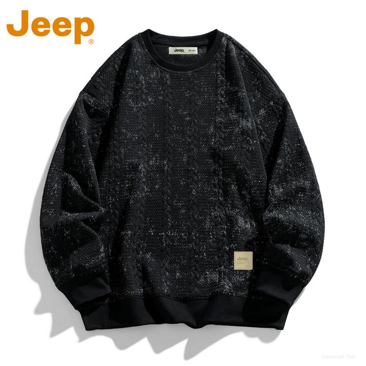 JEEP吉普提花时尚圆领卫衣男士春秋美式潮牌宽松秋装休闲百搭上衣