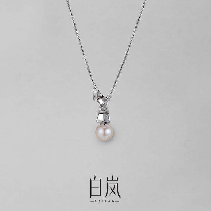 白岚银瓦珍珠项链925银锁骨链毛衣链女新款气质饰品配饰XL5334