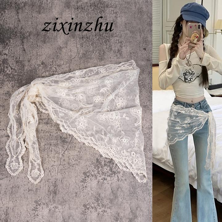 蕾丝宽腰封女配牛仔裤三角巾腰带配饰屁帘装饰裙子波西米亚风丝巾