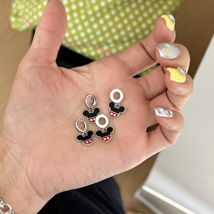 吊坠925银 原创设计红黑米奇串珠吊坠 3735