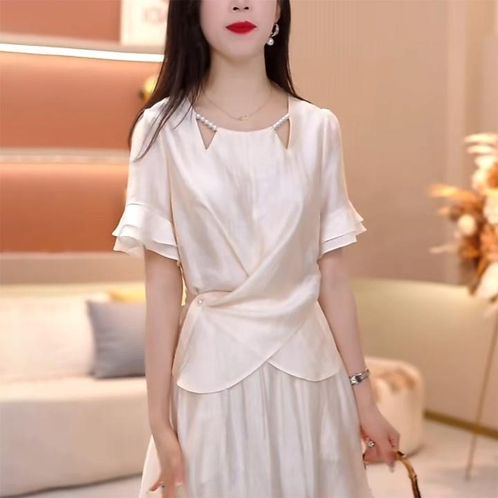 法式镂空短袖衬衫女士2025夏季新款时尚减龄轻奢收腰重工钉珠上衣