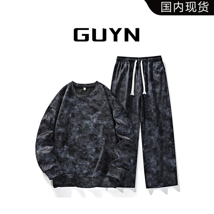 【品牌现货】GUYN春秋卫衣休闲百搭提花套头圆领长袖卫衣运动套装
