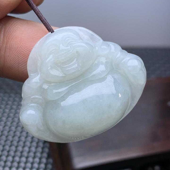 缅甸天然A货翡翠玉佛公大肚佛笑佛女士挂件吊坠简约百搭送绳白色