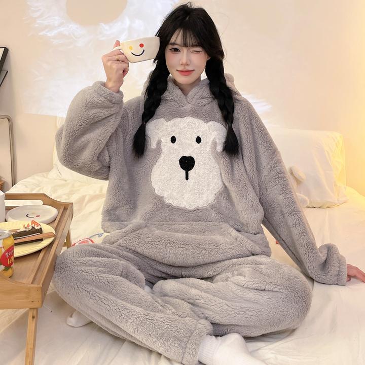 珊瑚绒睡衣女款加厚加绒可外穿冬季韩版ins风套装少女学生家居服