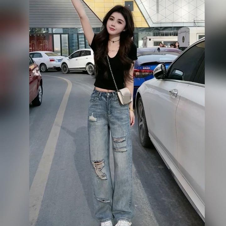 2025早春新款女装高级感盐系炸街欧货时尚衬衫牛仔阔腿裤两件套装