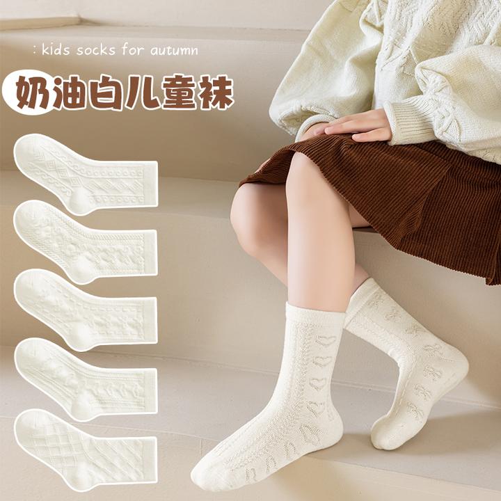 儿童袜子春秋开学季白色女童袜子秋冬中筒透气吸汗小中大童学生袜