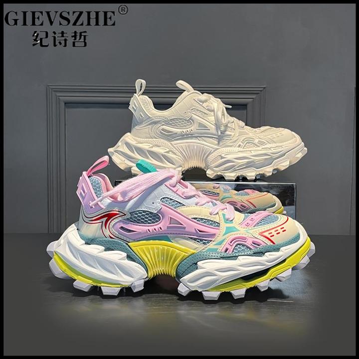 GIEVSZHE纪诗哲厚底内增高老爹鞋女款新款百搭透气网面鞋轻奢鞋子
