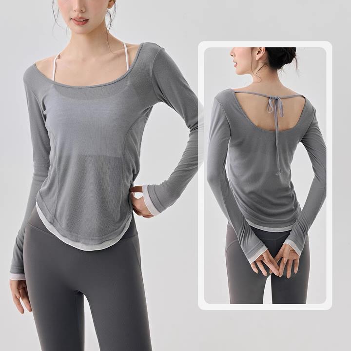 轻薄透气运动上衣新款瑜伽罩衫普拉提健身衣长袖宽松露背瑜伽服女