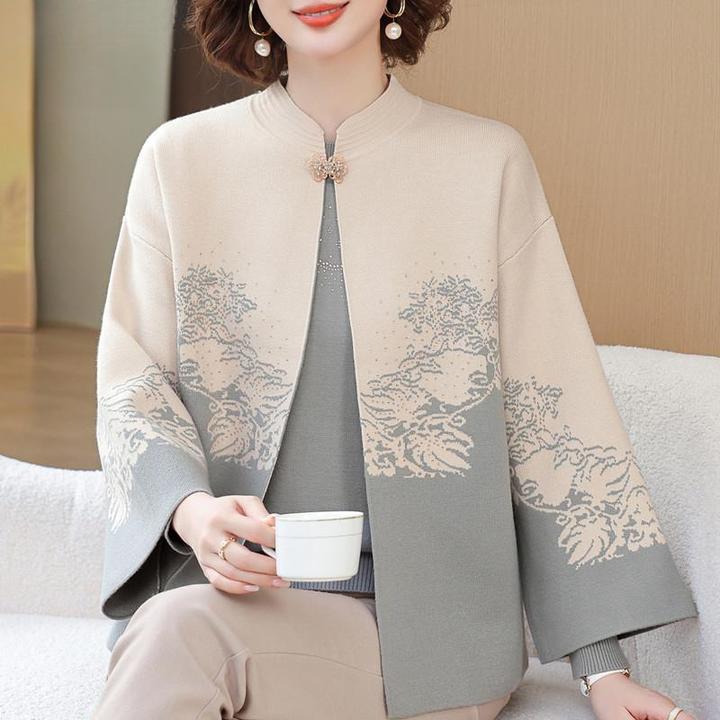 25妈妈秋装新款针织开衫两件式套装中老年女春秋冬季时尚毛衣外套