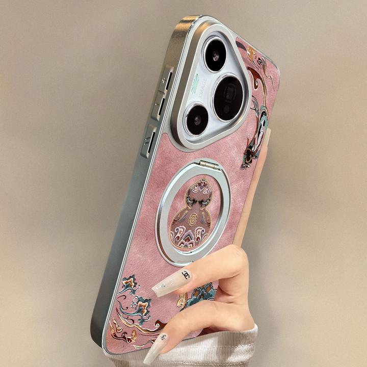 图腾葫芦适用华为Pura80新款旋转支架手机壳P60小羊皮硅胶防摔p70