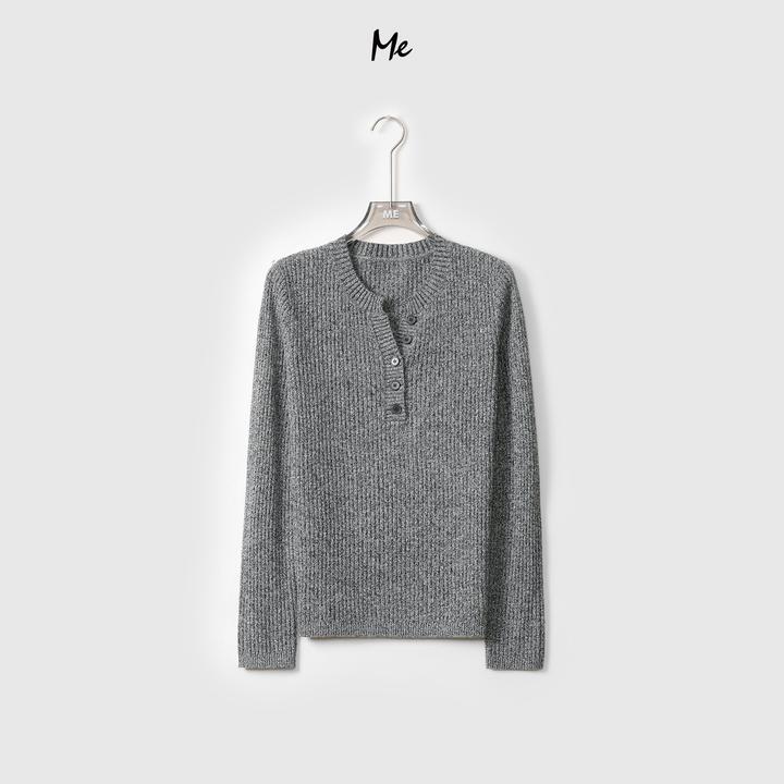 ME【亨利修身打底】100绵羊毛半开排扣门襟v领坑条针织毛衣MEQA3955