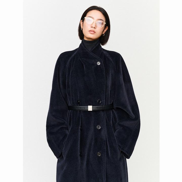 意大利进口苏力羊驼大衣女立领双排扣羊毛外套2025秋冬新款