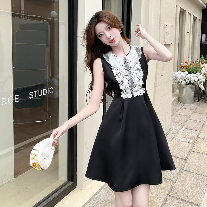 连衣裙无袖拼接法式木兮兮连衣裙时尚小黑裙气质女装收腰夏季2025