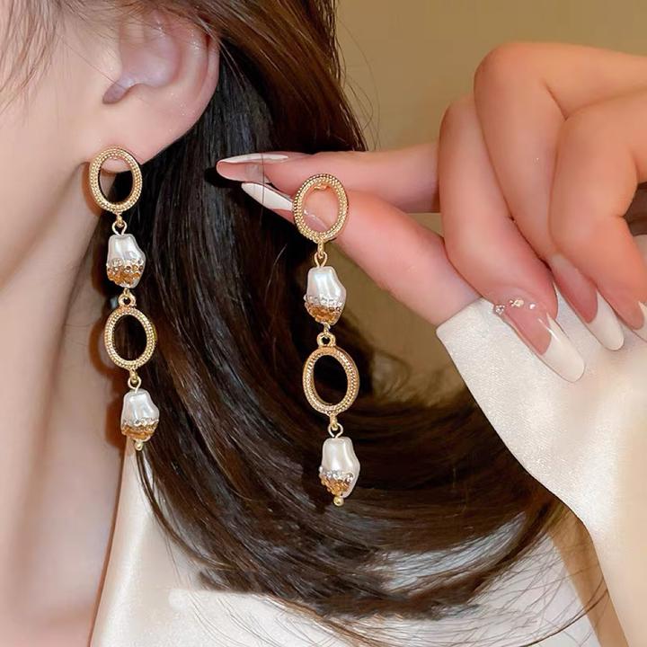 天然巴洛克淡水珍珠长款耳环时尚百搭耳钉新款爆款高级感耳坠耳饰